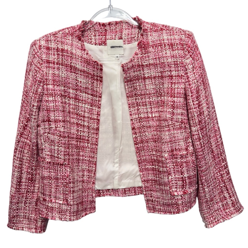 Aritzia Pink Tweed Collarless Blazer